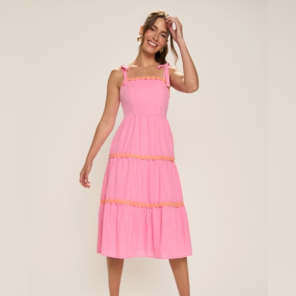 Francesca's Collections Dresses & Skirts - Francesca’s Holly Ric Rac Trim Pink Midi Dress - NWT Size small